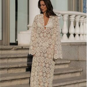 Elegant Cream Crochet Swim Cover-Up